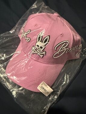 Psycho Bunny Pink Baseball Cap with Skull & Crossbones Bunny Logo